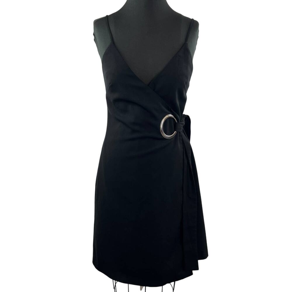 C/MEO Collective Black V-Neck Sleeveless Wrap Dress Grommet A-Line Cocktail S